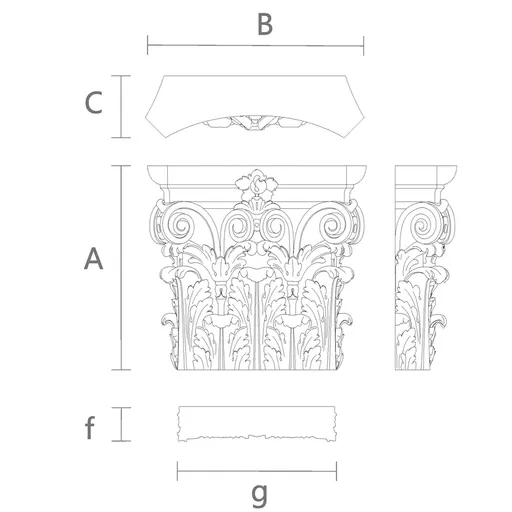 Corinthian pilaster capital with volutes and flowers from oak